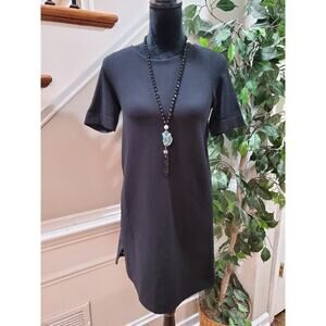 Ann Taylor Women Black Viscose Round Neck Half Sleeve Knee Length Dress Size SP